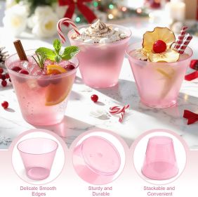 50 Pack Plastic Cups 9 oz Pink Clear Plastic Cups for Cocktail Fancy Disposable Cup for Party Stemless Wine Glasses for Wedding Thanksgiving Chri