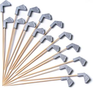 Golf Cocktail Picks 4.7 Inch 100pcs Bamboo Fancy Skewers Toothpicks for Appetizers Food Drink Fruit Sandwich BBQ Golf Theme Cocktail Party Charcu