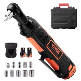 VEVOR 3/8" Cordless Electric Ratchet Wrench Set, 12V 33 Ft-lbs Power Ratchet Tool Kit, 45-Min Fast Charge, 2-Pack 2.0Ah Battery, Built-in LED Lig