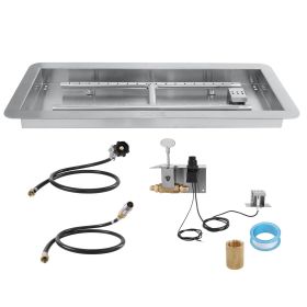 VEVOR 24 x 8 inch Drop-in Fire Pit Pan, Rectangular Stainless Steel Fire Pit Burner Kit, Propane Gas Fire Pan 120