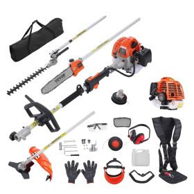 VEVOR 26CC 5-in-1 Multi-Functional Trimming Tools, Gas Hedge Trimmer, Weed Eater, String Trimmer, Edger, Pole Saw Chainsaw Pruner with Extension