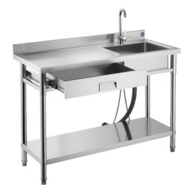 VEVOR Stainless Steel Utility Sink, Rolling Single Bowl Commercial Kitchen Sink with Drawer, Faucet and Hot & Cold Water Pipe