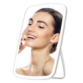 5.98x8.62in Lighted Makeup Mirror Vanity Desk Mirror Small LED Mirror With 3 Light Colors Touch Screen Brightness Adjustable USB Rechargeable (Option: Mirror)